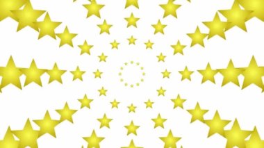 Animated increasing golden twelve star circles from the center. Looped video. Concept of European Union, magic, celebration. Vector illustration isolated on white background.