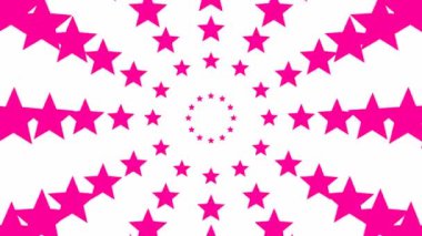 Animated increasing magenta twelve star circles from the center. Looped video. Concept of magic, celebration. Vector illustration isolated on white background.