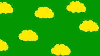 Animated yellow clouds fly from left to right. Looped video. Natural background. Vector illustration isolated on green background.