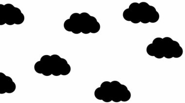 Animated black clouds fly from left to right. Looped video. Natural background. Vector illustration isolated on white background.