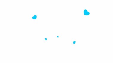 Animated background with blue hearts fly from center. Concept of love. Hearts isolated on white background.