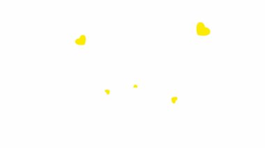 Animated background with yellow hearts fly from center. Concept of love. Hearts isolated on white background.