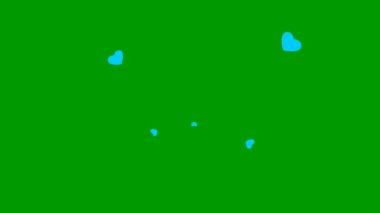 Animated background with blue hearts fly from center. Concept of love. Hearts isolated on green background.