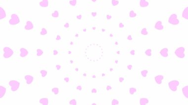 Merkezden yükselen pembe kalp çemberleri. Döngülü video. Vektör illüstrasyonu beyaz arkaplanda izole edildi.