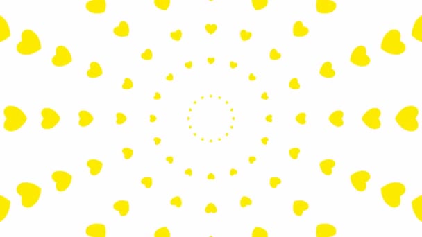中心部から黄色のハートサークルを増加アニメーション ループビデオだ 緑の背景に独立したベクトル図 — ストック動画