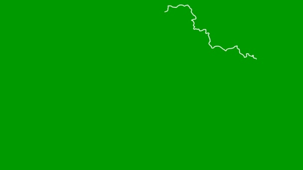 アニメーションの白い地図が徐々に描かれています 線形記号 ウクライナの国 緑の背景に独立したベクトル図 — ストック動画