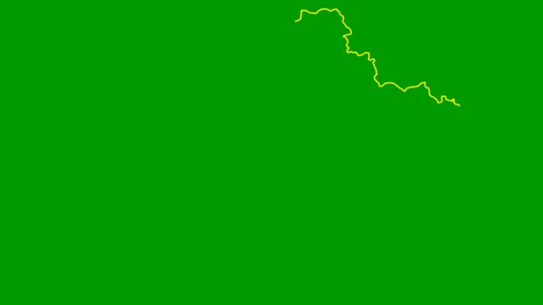 アニメーション化された黄色の地図が徐々に描かれます 線形記号 ウクライナの国 緑の背景に独立したベクトル図 — ストック動画