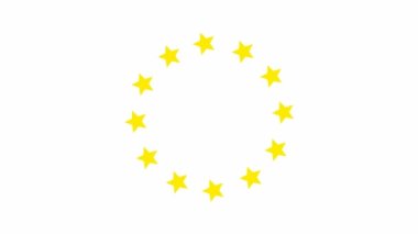 Animated increasing yellow twelve star circles from the center. Looped video. Concept of European Union. Vector illustration isolated on white background.