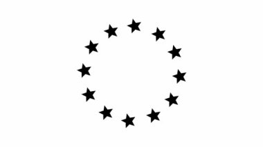 Animated increasing black twelve star circles from the center. Looped video. Concept of European Union. Vector illustration isolated on white background.