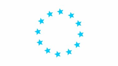 Animated increasing blue twelve star circles from the center. Looped video. Concept of European Union. Vector illustration isolated on white background.