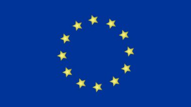 Animated increasing golden twelve star circles from the center. Flag of EU. Looped video. Concept of European Union. Vector illustration isolated on blue background.