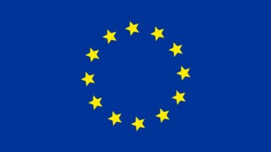 Animated increasing yellow twelve star circles from the center. Flag of EU. Looped video. Concept of European Union. Vector illustration isolated on blue background.