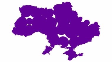 An animated violet map appears from circles. Symbol of country Ukraine. Flat vector illustration isolated on a white background.