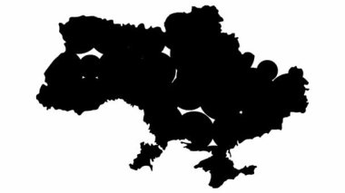 An animated black map appears from circles. Symbol of country Ukraine. Flat vector illustration isolated on a white background.