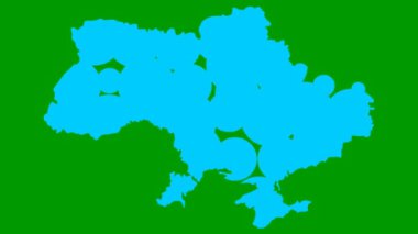 An animated blue map appears from circles. Symbol of country Ukraine. Flat vector illustration isolated on a green background.