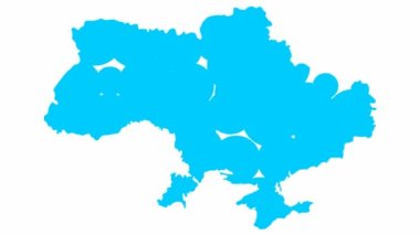 An animated blue map appears from circles. Symbol of country Ukraine. Flat vector illustration isolated on a white background.
