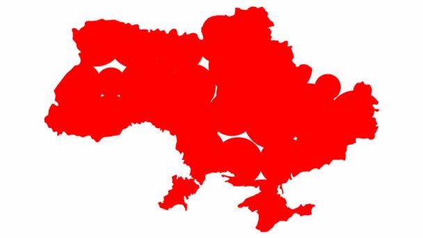 Animated Red Map Appears Circles Symbol Country Ukraine Flat Vector — 图库视频影像