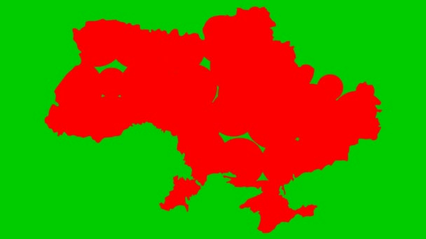 円から赤い地図が表示されます ウクライナの国のシンボル 緑の背景に隔離されたフラットベクトルイラスト — ストック動画