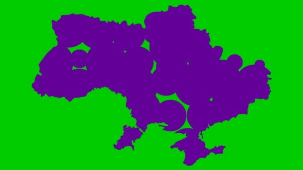 Animated Violet Map Appears Circles Symbol Country Ukraine Flat Vector — 图库视频影像