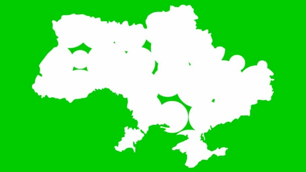 サークルからアニメーションの白い地図が表示されます ウクライナの国のシンボル 緑の背景に隔離されたフラットベクトルイラスト — ストック動画