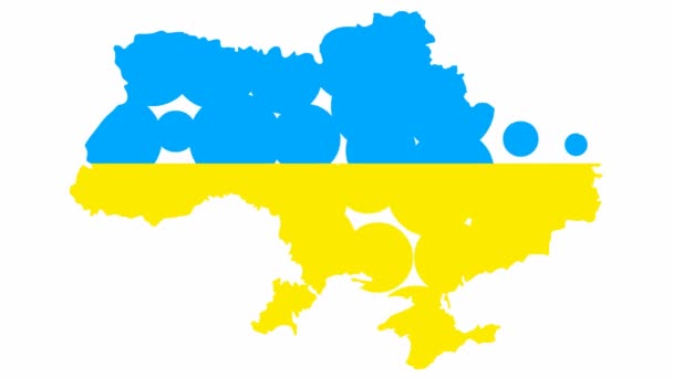 円からアニメーション化された黄色の青い地図が表示されます ウクライナの国のシンボル 白い背景に孤立したフラットベクトルイラスト — ストック動画