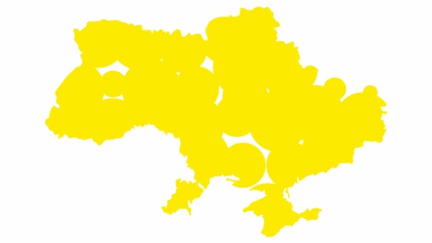 Animated Yellow Map Appears Circles Symbol Country Ukraine Flat Vector — Stockvideo
