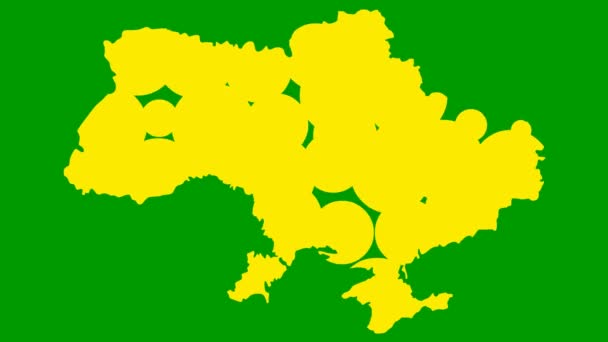 Animated Yellow Map Appears Circles Symbol Country Ukraine Flat Vector — 图库视频影像