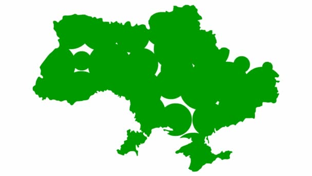 Animated Green Map Appears Circles Symbol Country Ukraine Flat Vector — 图库视频影像
