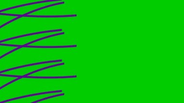 Animated stripes appear and disappear. Decorative violet lines. Waves gradually changes shape. Looped video. Vector illustration isolated on a green background.