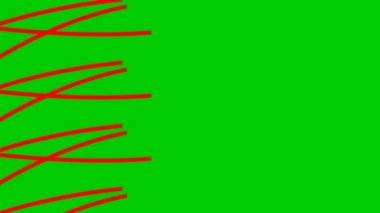 Animated stripes appear and disappear. Decorative red lines. Waves gradually changes shape. Looped video. Vector illustration isolated on a green background.
