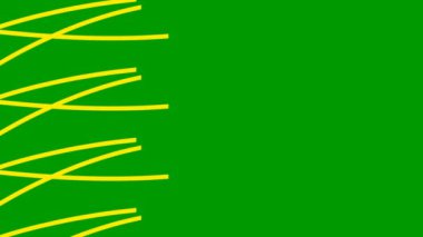 Animated stripes appear and disappear. Decorative yellow lines. Waves gradually changes shape. Looped video. Vector illustration isolated on a green background.