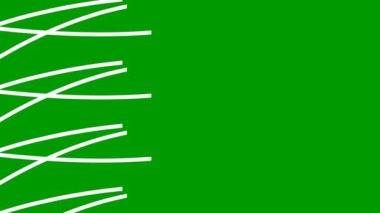 Animated stripes appear and disappear. Decorative white lines. Waves gradually changes shape. Looped video. Vector illustration isolated on a green background.