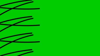 Animated stripes appear and disappear. Decorative black lines. Waves gradually changes shape. Looped video. Vector illustration isolated on a green background.