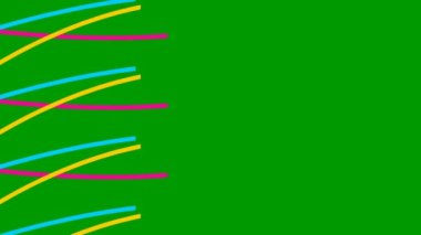Animated stripes appear and disappear. Decorative coloful lines. Waves gradually changes shape. Looped video. Vector illustration isolated on a green background.