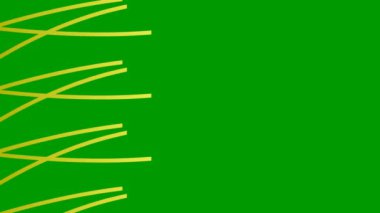 Animated stripes appear and disappear. Decorative golden lines. Waves gradually changes shape. Looped video. Vector illustration isolated on a green background.