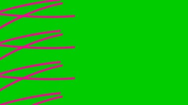 Animated stripes appear and disappear. Decorative magenta lines. Waves gradually changes shape. Looped video. Vector illustration isolated on a green background.