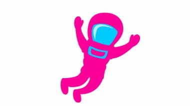 Animated cute magenta astronaut in zero gravity. Pink spaceman flies in weightlessness. Vector flat illustration isolated on the white background. 