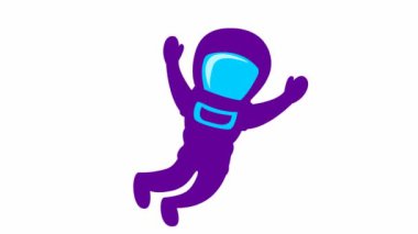 Animated cute violet astronaut in zero gravity. Spaceman flies in weightlessness. Vector flat illustration isolated on the white background. 