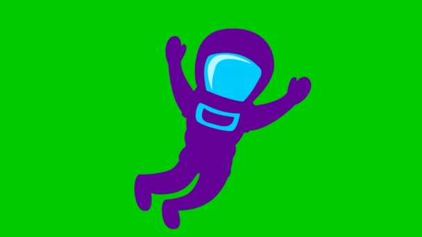 Animated Cute Violet Astronaut Zero Gravity Spaceman Flies Weightlessness Vector — Stock Video