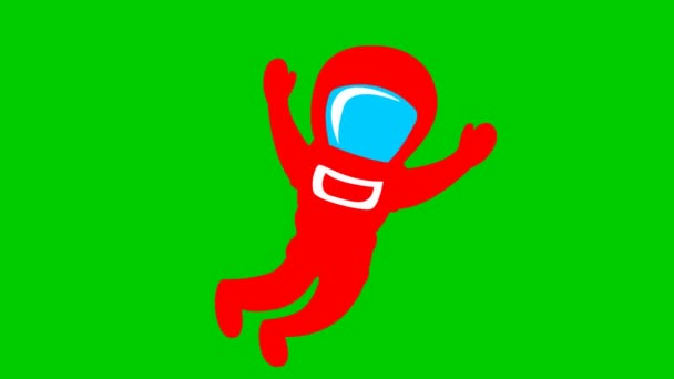 Animated Cute Red Astronaut Zero Gravity Spaceman Flies Weightlessness Vector — Video Stock