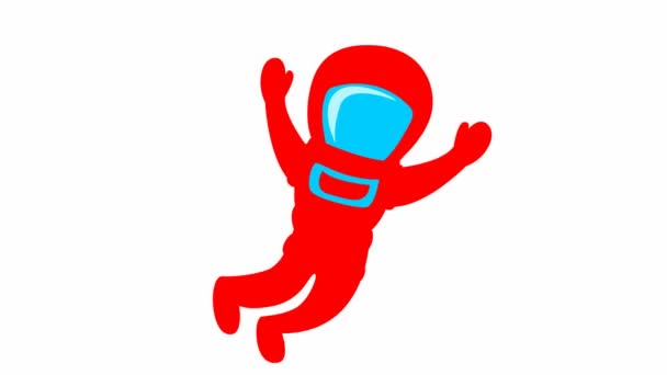 Animated Cute Red Astronaut Zero Gravity Spaceman Flies Weightlessness Vector — 图库视频影像