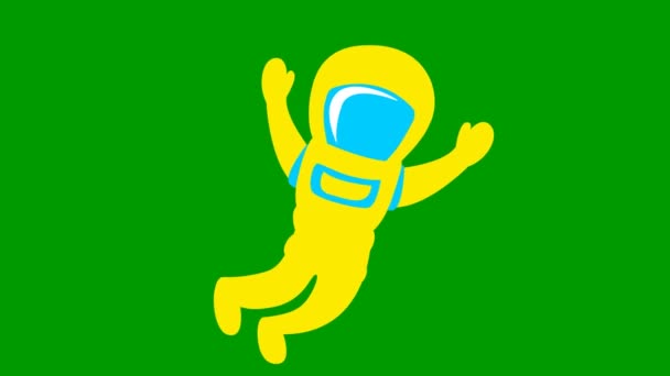 Animated Cute Yellow Astronaut Zero Gravity Spaceman Flies Weightlessness Vector — Video Stock