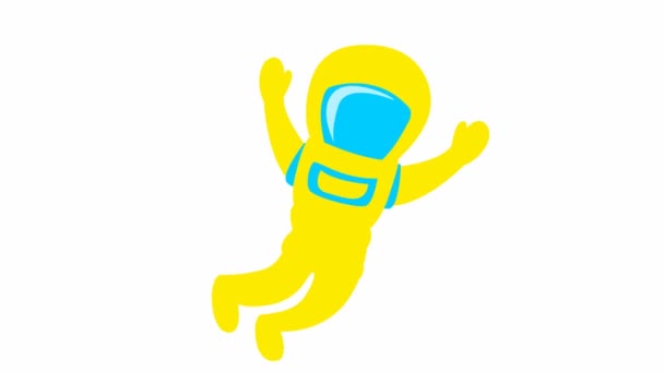 Animated Cute Yellow Astronaut Zero Gravity Spaceman Flies Weightlessness Vector — стоковое видео