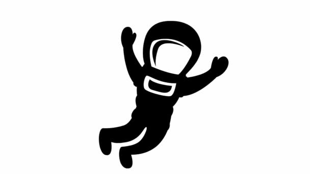 Animated Cute Black Astronaut Zero Gravity Spaceman Flies Weightlessness Vector — Stockvideo