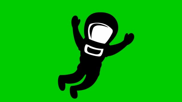 Animated Cute Black Astronaut Zero Gravity Spaceman Flies Weightlessness Vector — стоковое видео