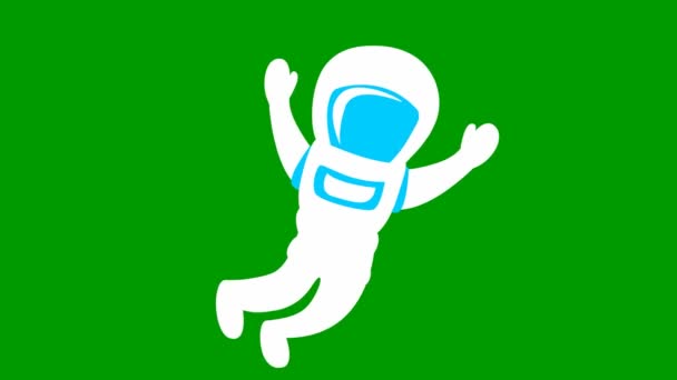 Animated Cute White Astronaut Zero Gravity Spaceman Flies Weightlessness Vector — стоковое видео