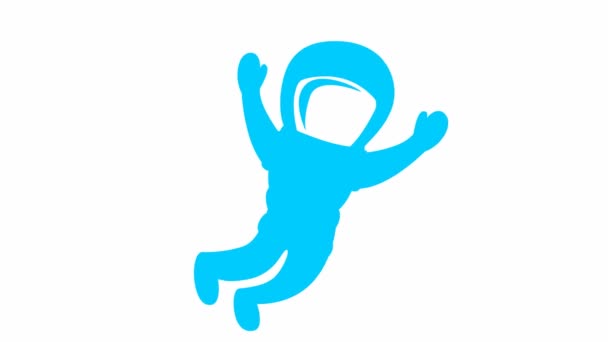 Animated Cute Blue Astronaut Zero Gravity Spaceman Flies Weightlessness Vector — Video