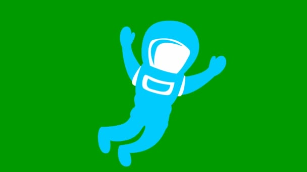 Animated Cute Blue Astronaut Zero Gravity Spaceman Flies Weightlessness Vector — Video Stock
