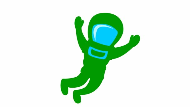 Animated Cute Green Astronaut Zero Gravity Spaceman Flies Weightlessness Vector — Stock videók