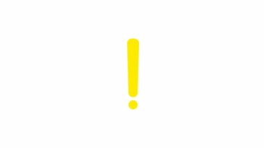 Animated yellow symbol of exclamation mark. Radiance from rays around symbol. Concept of warning, attention, information. Looped video. Vector illustration isolated on a white background.